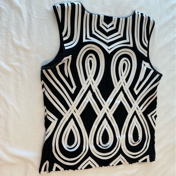 Alexandra Rosati Designer 2 Pc Black White Mesh Geometric 3D Jacket & Top SZ 10 - Picture 8 of 15